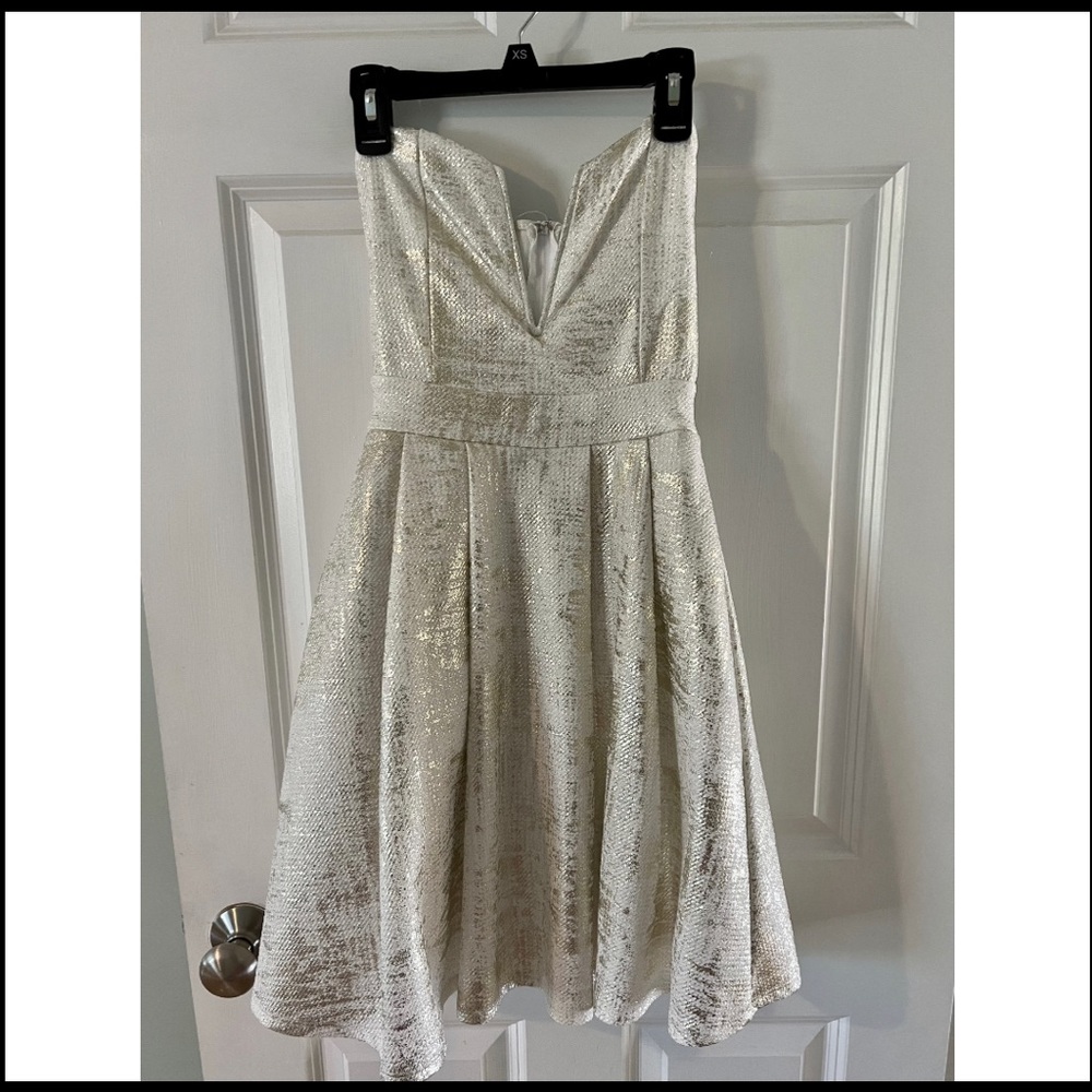 Strapless white and gold event dress, size xs, brand- Charlotte Russe